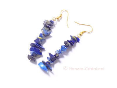 Grande boucles d'oreilles en lapis lazuli grains montes sur plaqu or