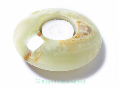 Bougeoir rond et plat avec lumignon en marbre-onyx naturel