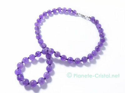 Bijou collier d'amthyste violet pierres boules 08 mm