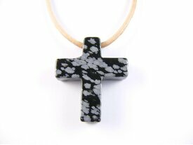 Pendentif Croix noire obsidienne neige