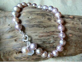Bracelet perles naturelles lilas fermoir rond argent