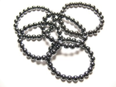 Bracelet grosses boules hmatite rond noir pierre vritable