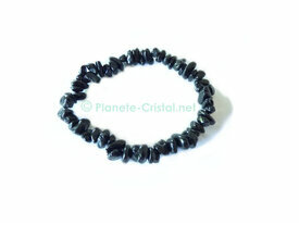Bracelet pierre noire polie spinelle grains