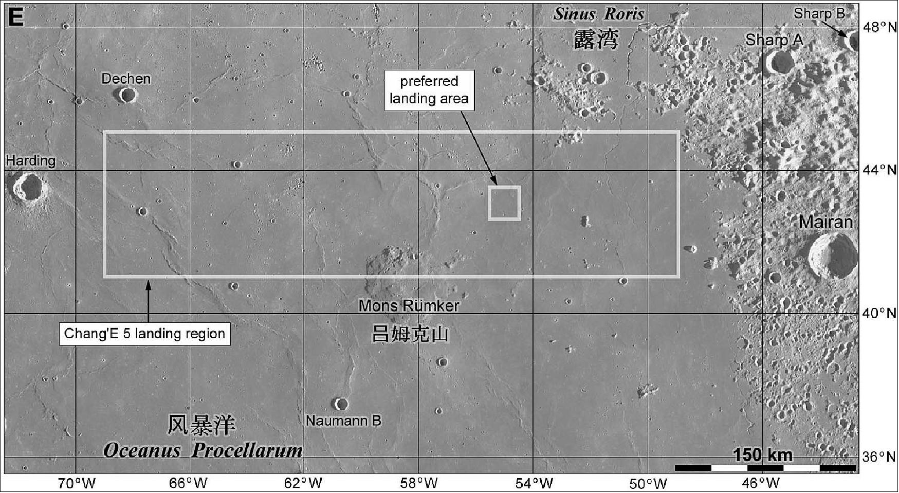 Cartographie lunaire de l'alunissage de la sonde Chang'e-5